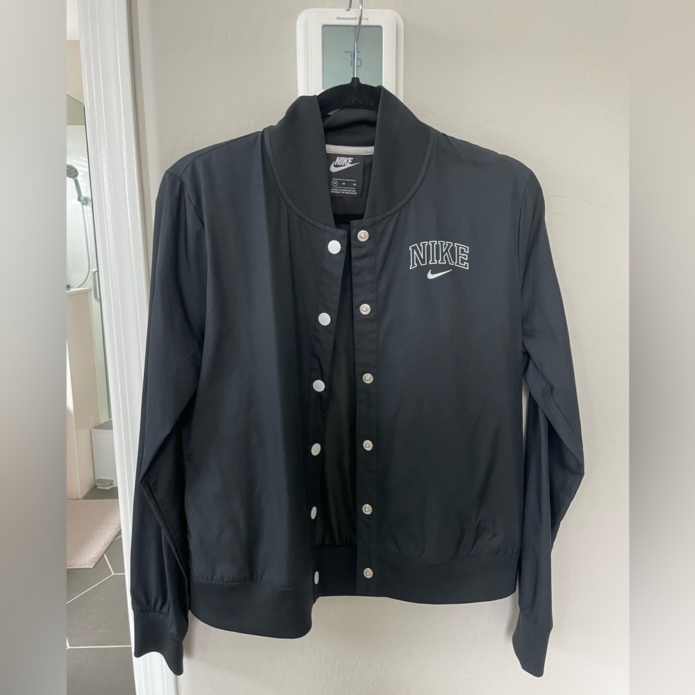 Nike Black Varsity Bomber Lightweight Jacket, Size Medium